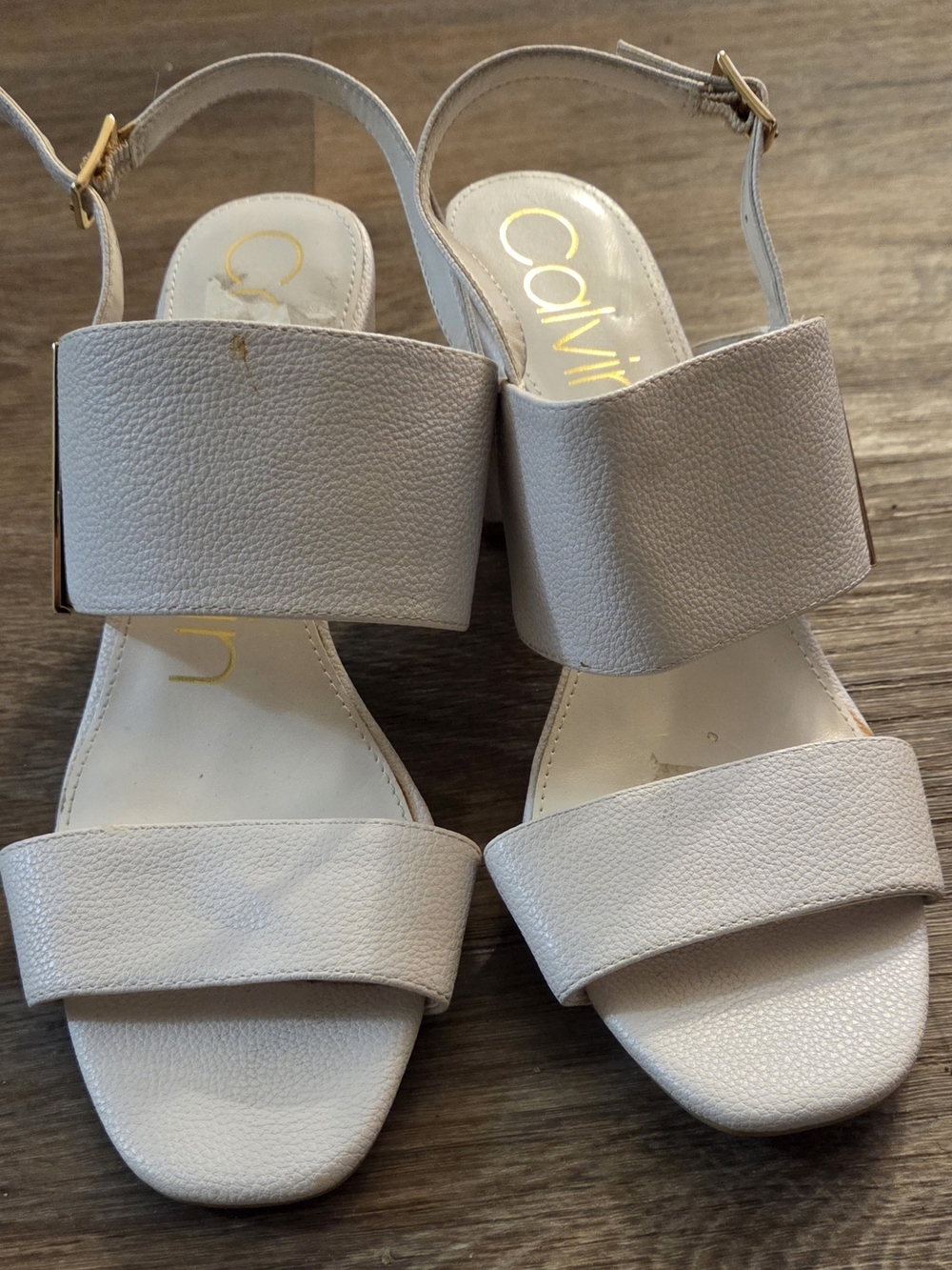 Calvin Klein Women's Light Gray Two-Strap Slingback Sandals